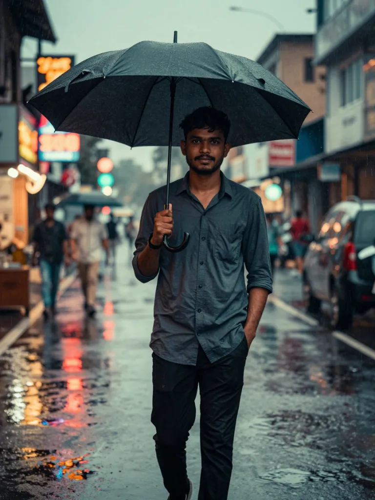 Rainy Street Mood AI photo edit example
